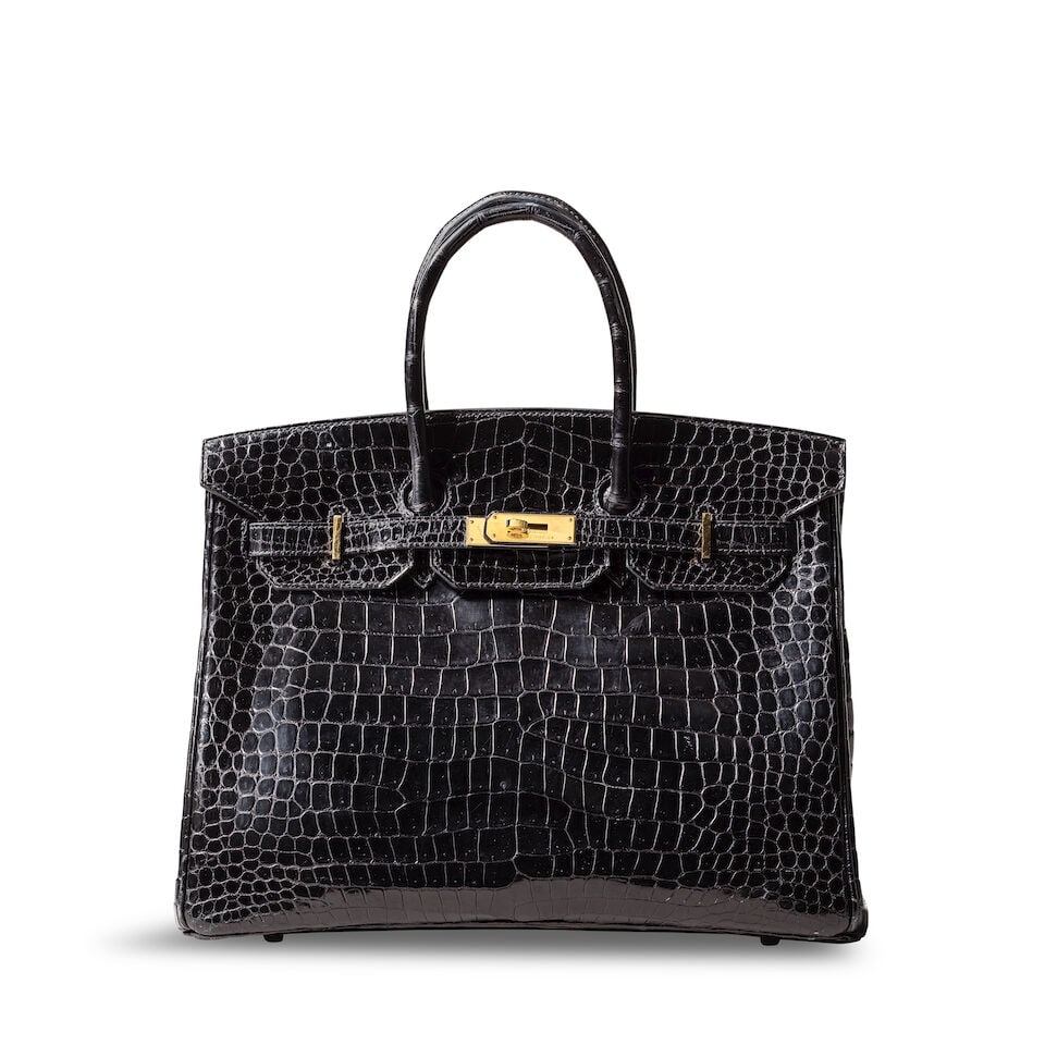 Hermès: a Shiny Black Porosus Crocodile Birkin 35 2010 (missing padlock, keys and cloche, i... (1 of 2)