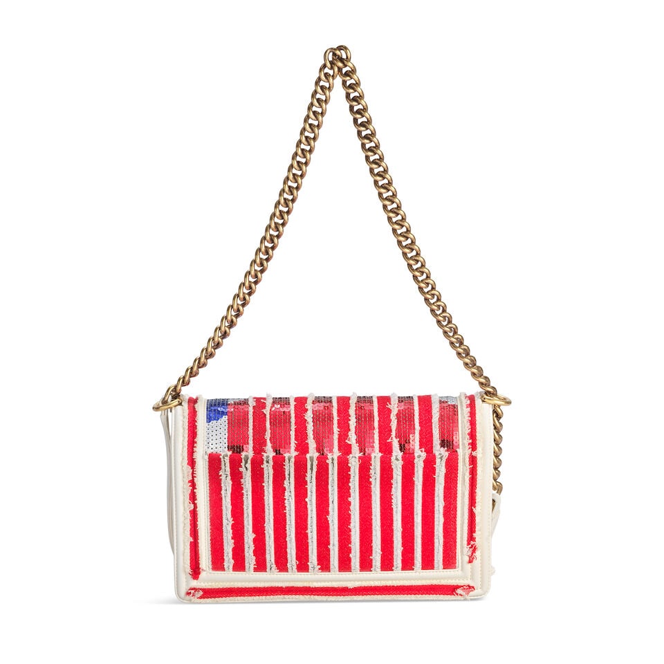 Chanel: a Red, Blue and Silver Sequin Paris-Cuba Boy Bag Paris-Cuba Collection, Cruise 2017 (inc... - 2