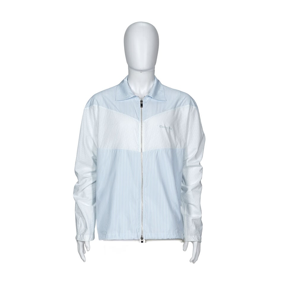 Dior Homme: a White and Blue Striped Cotton Blouson Jacket (1 of 2)