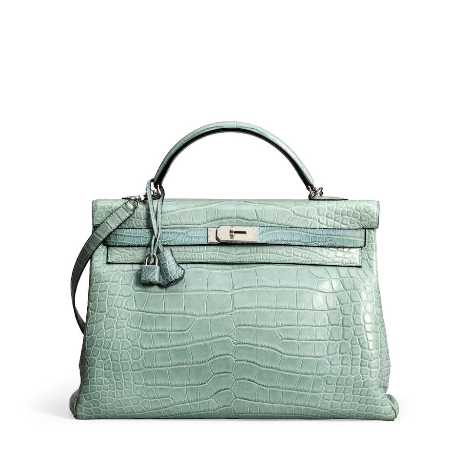 Hermès: a Matte Bleu Ciel Alligator Retourne Kelly 40 2009 (includes padlock, keys, cloche ... (1 of 2)