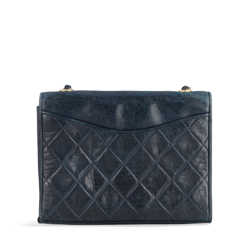 Chanel: a Navy Blue Lambskin Full Flap Shoulder Bag 1989-91 (includes serial sticker) - 2