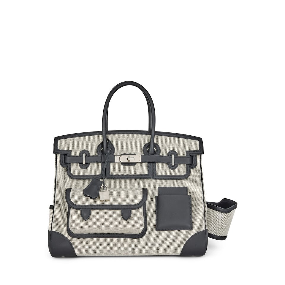 Hermès: a Black Swift Leather and Ecru Toile H Goéland Cargo Birkin 35 2025 (includes ... (1 of 3)