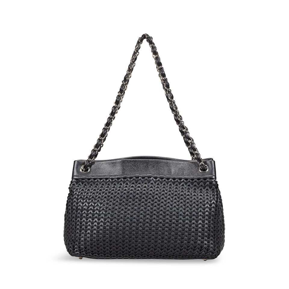 Chanel: a Black Woven Caviar Leather Shoulder Tote 2004-05 (includes serial sticker and dust bag) - 2