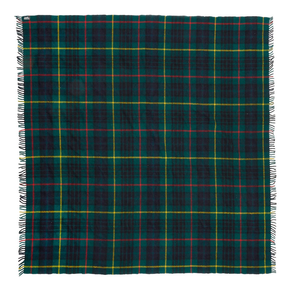 Hermès: a Cashmere Tartan Blanket c.1980s: Hermès: a Cashmere Tartan Blanket c.1980s Green tartan with fringe edging Condition Grade C 160cm x 140cm Lot to be sold without reserve. For further information on this lot please visit Bonhams.