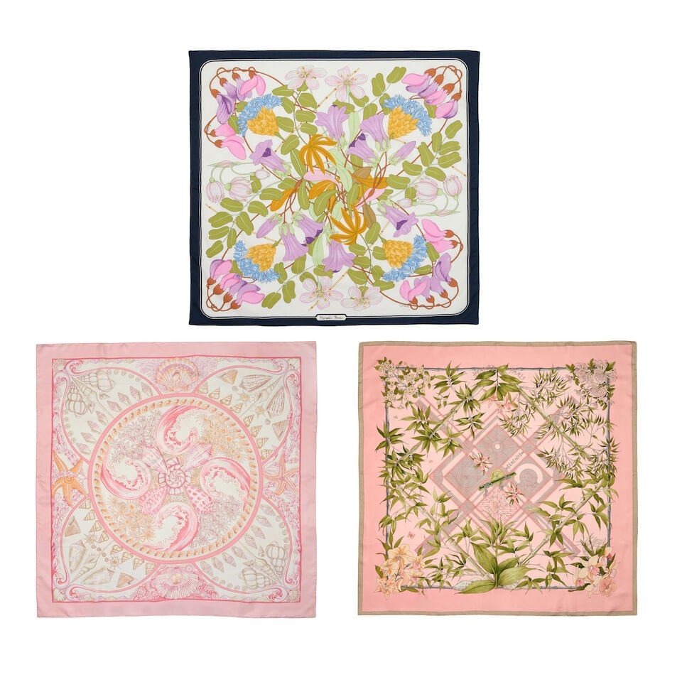 Hermès: Two Silk 90 Scarves and a Cotton Pocket Square (Includes boxes) (1 of 4)