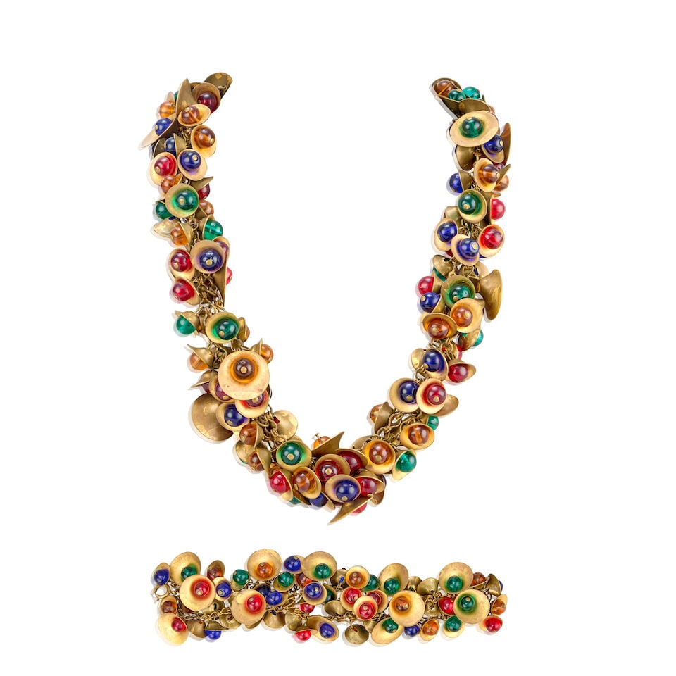 Elsa Schiaparelli: a Multicolour Glass 'Bells' Necklace and Bracelet Probably 1930s (1 of 2)