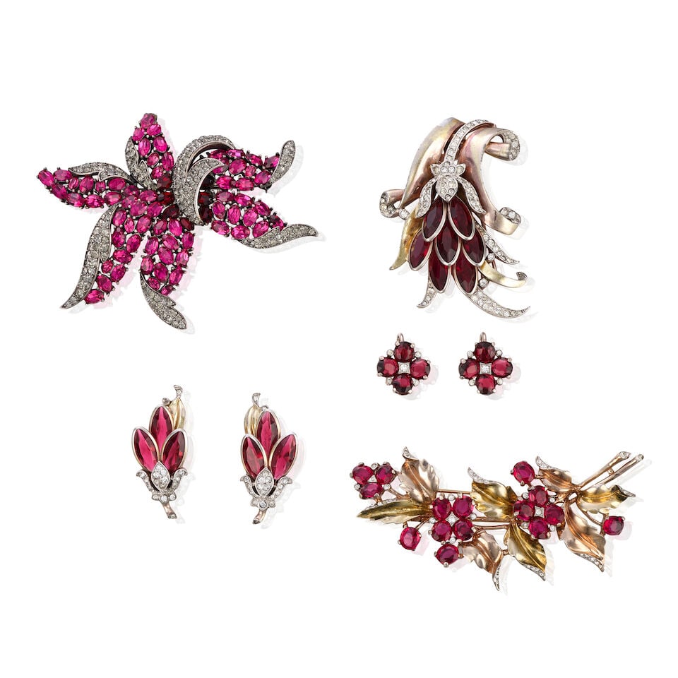 Trifari: Two Floral Earring and Brooch Sets 1940s (1 of 1)