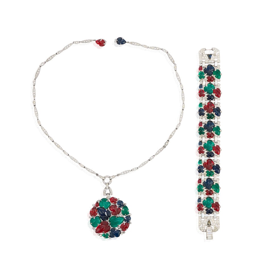 Trifari: an Early 'Tutti Frutti' Bracelet and Necklace Suite 1930s (1 of 1)