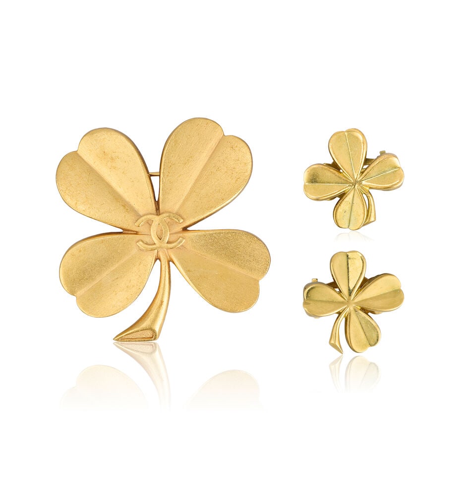 Chanel: a Gilt Clover Brooch and a Pair of Clover Clip Earrings 1995 (1 of 1)