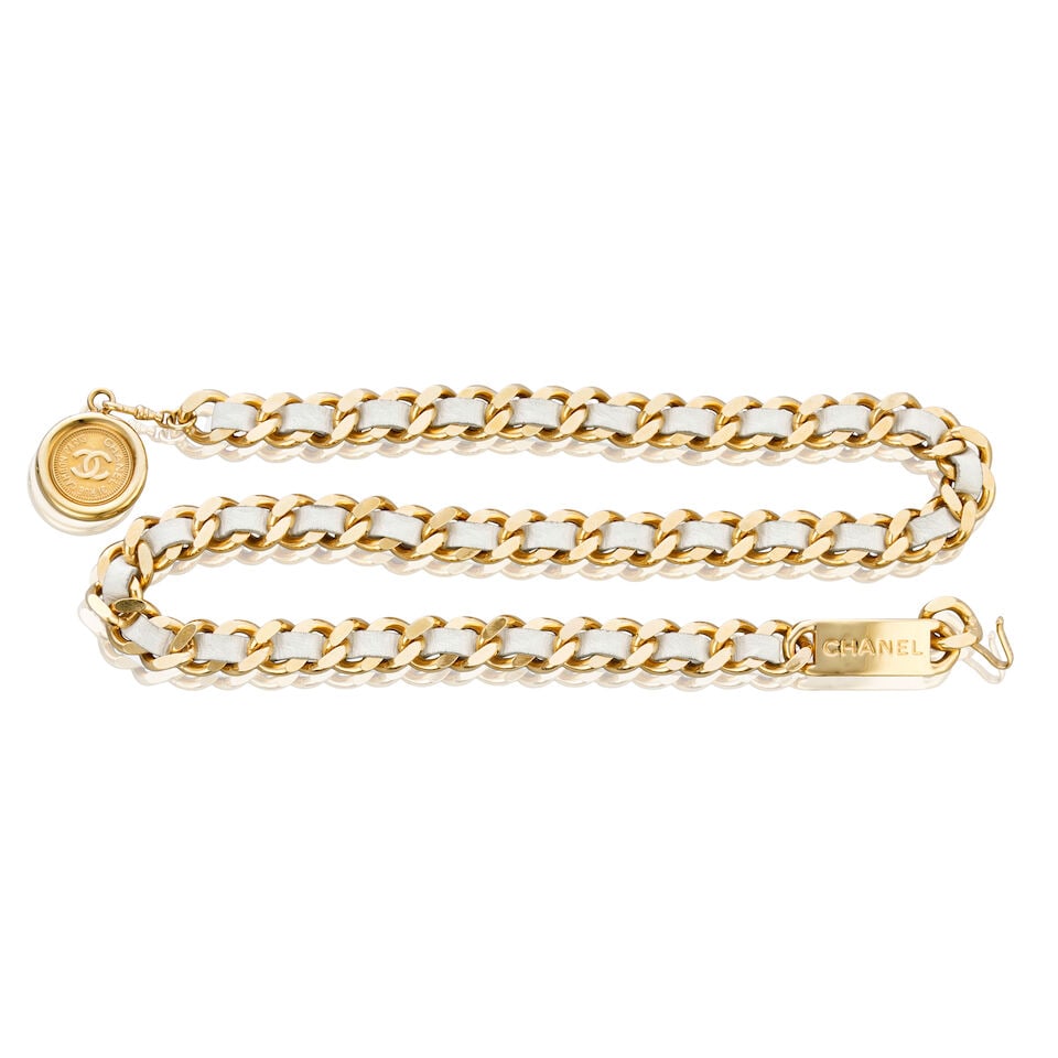 Chanel: a White Leather and Gilt Medallion Belt Spring 1995 (1 of 1)