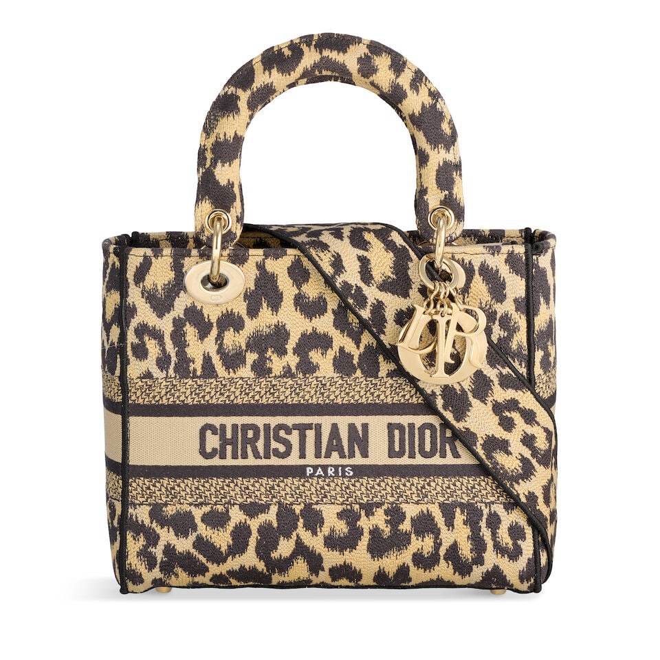 Christian Dior: a Leopard Print D-Lite Medium Lady Dior 2021 (includes copy of receipt, booklet,... (1 of 2)
