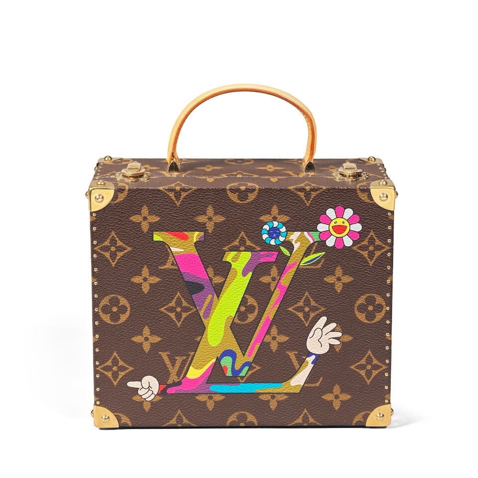 Louis Vuitton x Takashi Murakami: a 'Hand Moca' Monogram Superflat Jewellery Box Limited Edition...: Louis Vuitton x Takashi Murakami: a 'Hand Moca' Monogram Superflat Jewellery Box Limited Edition 2007, no 182 Hard-sided monogram canvas with Murakami graphic print, vachetta leather handle and gold t
