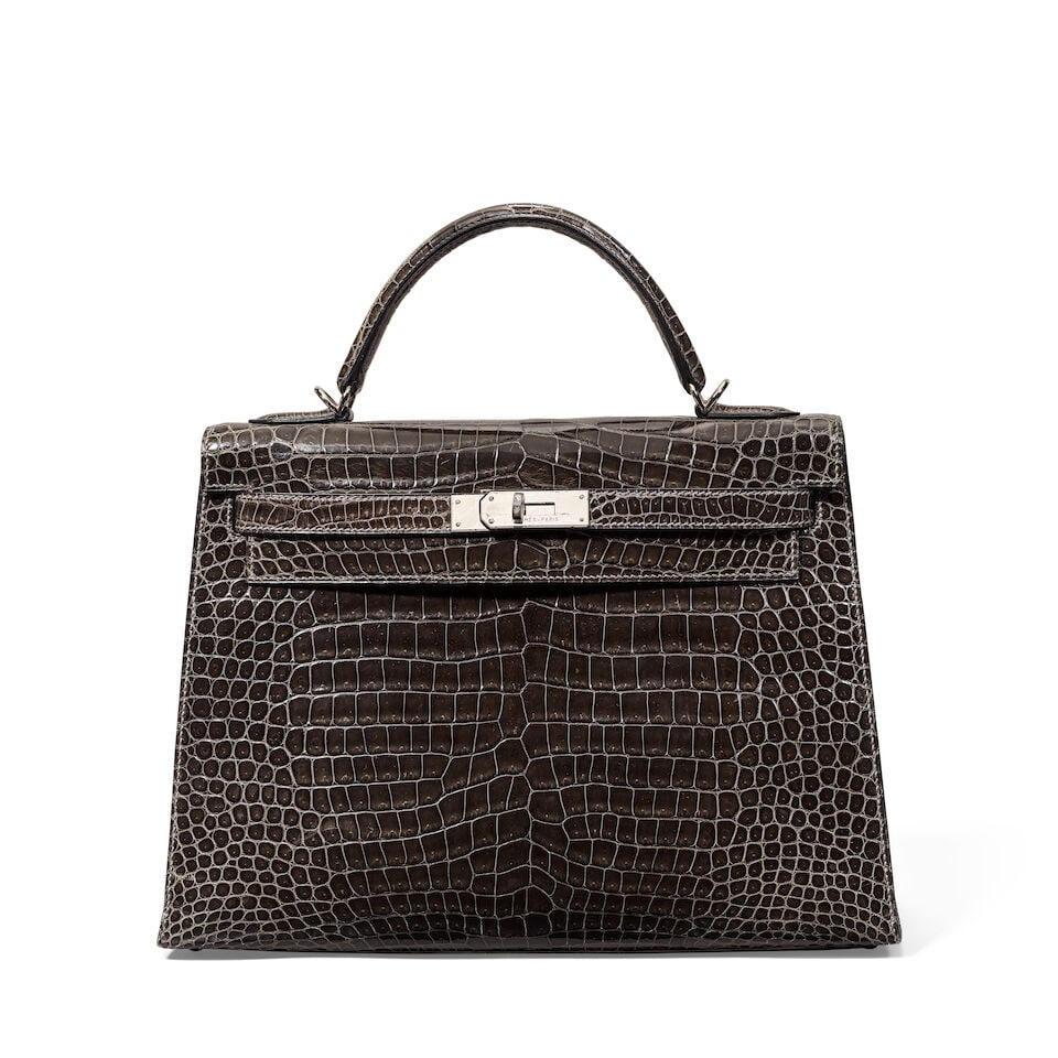 Hermès: a Shiny Graphite Porosus Crocodile Sellier Kelly 32 2002 (includes dust bag but mis... (1 of 2)