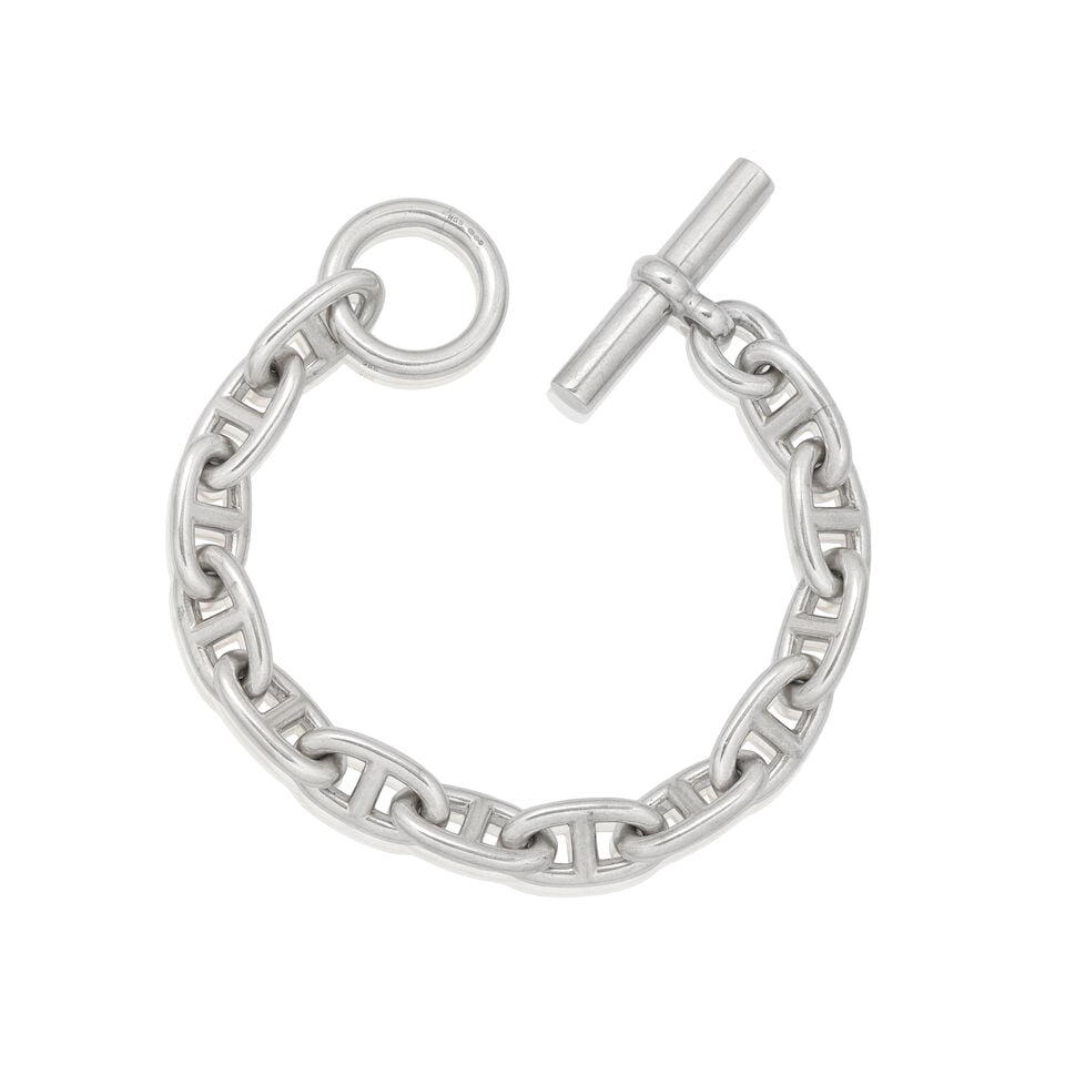 Hermès: a Silver Chaine d'Ancre Bracelet GM and Matching Earrings (includes boxes ) - 2