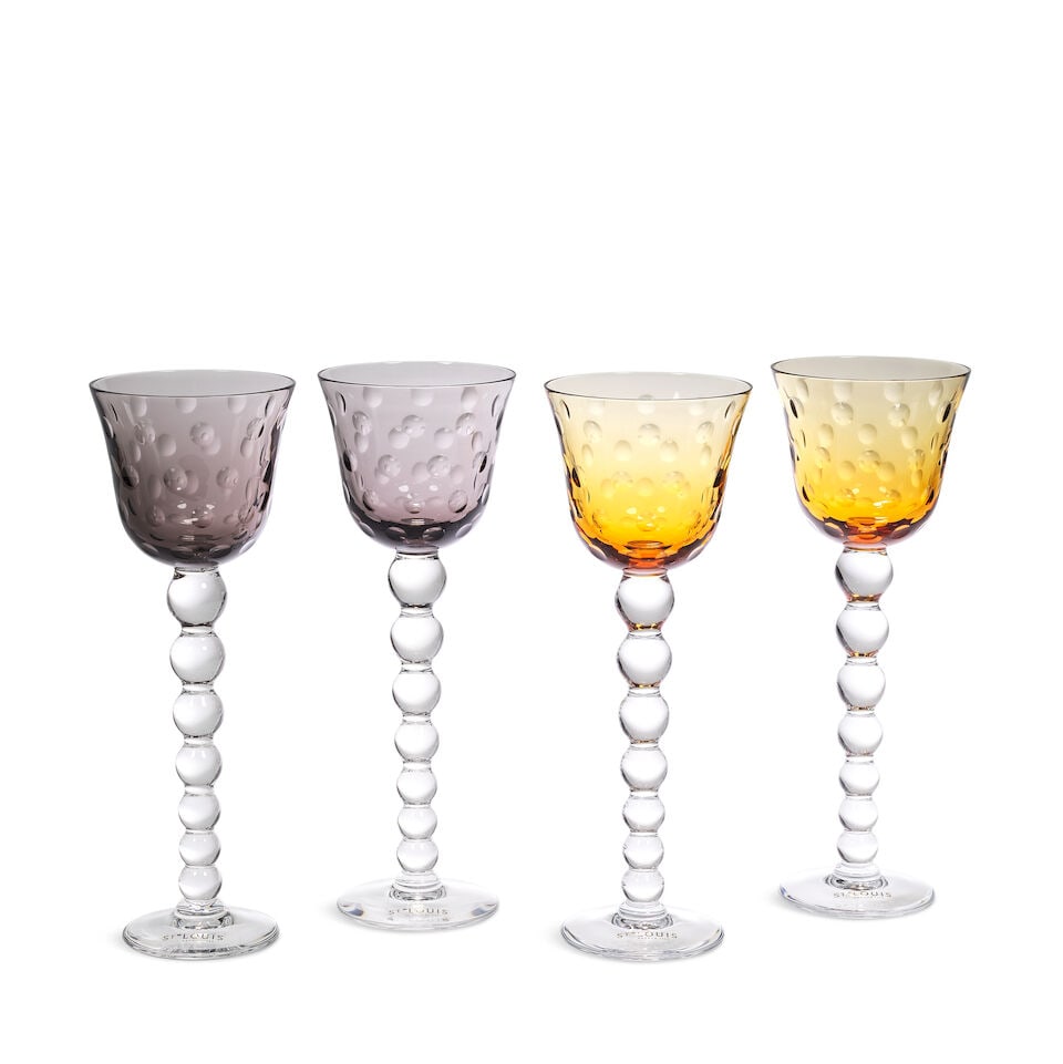 Hermès Saint Louis: Four 'Bubble' Hock Glasses: Hermès Saint Louis: Four 'Bubble' Hock Glasses To include two in colourway Flannel Grey and two in Amber, stems in the shape of stacked marbles, (4) Condition Grade A+ 24.4cm tall, diam 87mm Lot 