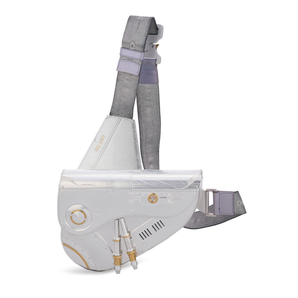 Christian Dior x Sorayama: a Silver and Gold All-Metal Saddle Bag Limited Edition Autumn 2019, M...: Christian Dior x Sorayama: a Silver and Gold All-Metal Saddle Bag Limited Edition Autumn 2019, Menswear Collection Creative Director: Kim Jones Silver metal with gold accents, black leather lining, si