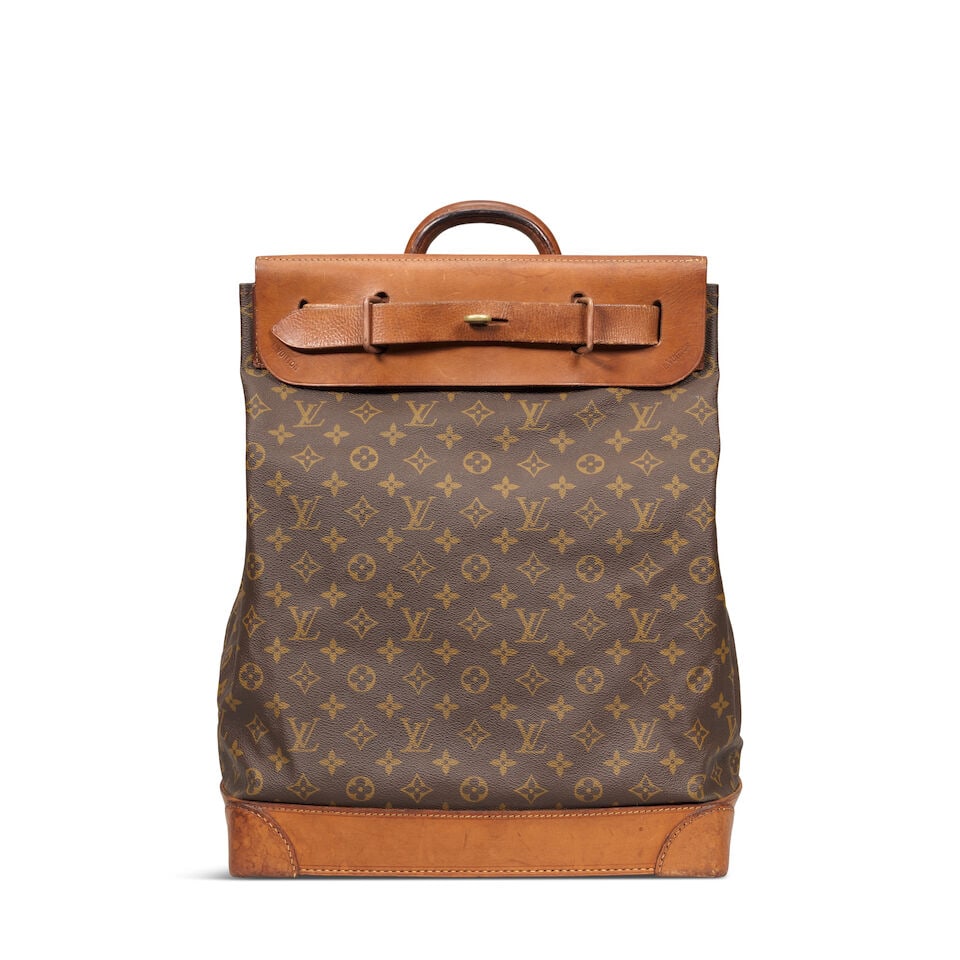 Louis Vuitton: a Monogram Steamer Bag 35 1970/80s: Louis Vuitton: a Monogram Steamer Bag 35 1970/80s Monogram canvas with vachetta leather trim and brass hardware Condition Grade C- 35cm wide, 46cm high, 19cm deep For further information on this lot p