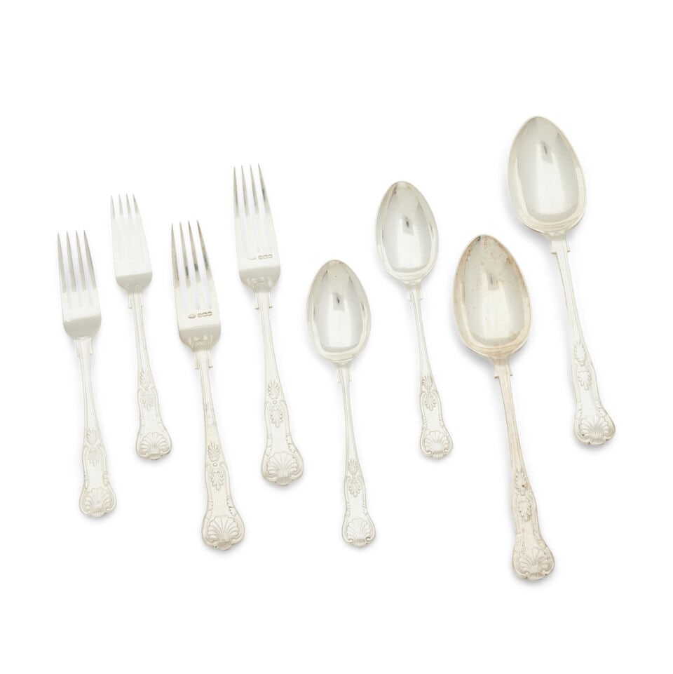 A collection of king's pattern flatware various makers and dates: A collection of king's pattern flatware various makers and dates Comprising six table forks, John Batt & Co Ltd, Sheffield, 1934, another six table forks, Pinder Brothers, Sheffield, 1958, eight desse