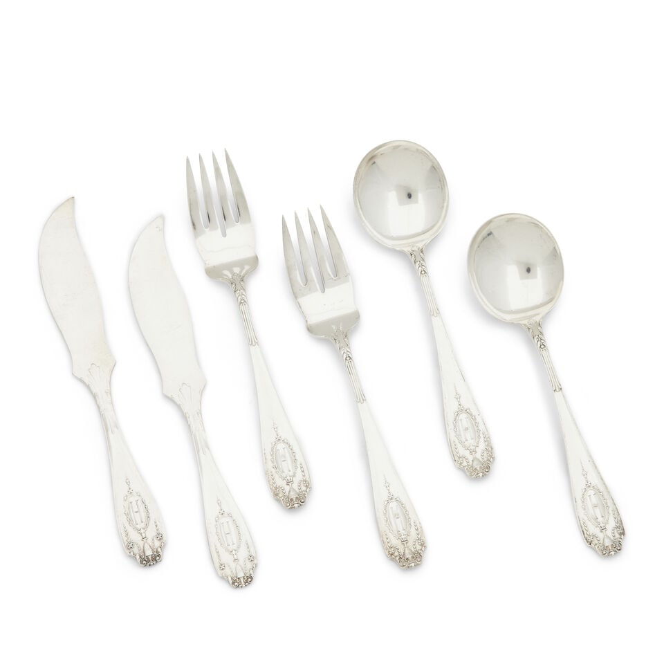 An American Sterling single struck part canteen of flatware Unidentified 'Sterling' marks, 20th ... (1 of 1)