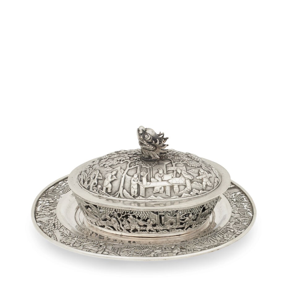 A Chinese export silver butter dish by Luen Wo, Shanghai, circa 1900 (1 of 2)