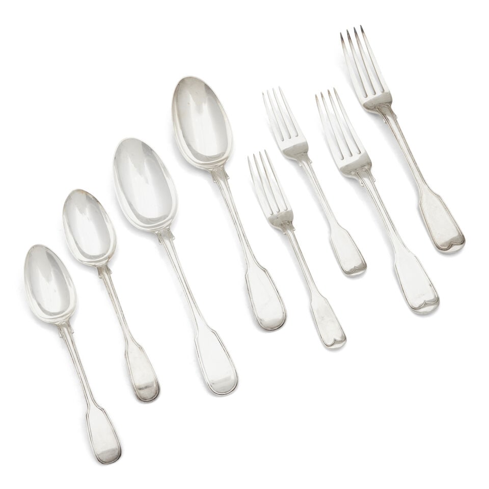A collection of fiddle and thread pattern flatware, various makers and dates (1 of 1)