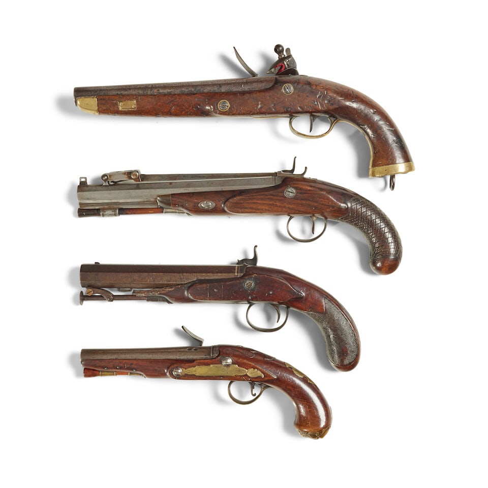 A selection of Four late 18th and 19th century flintlock and percussion holster pistols - 4