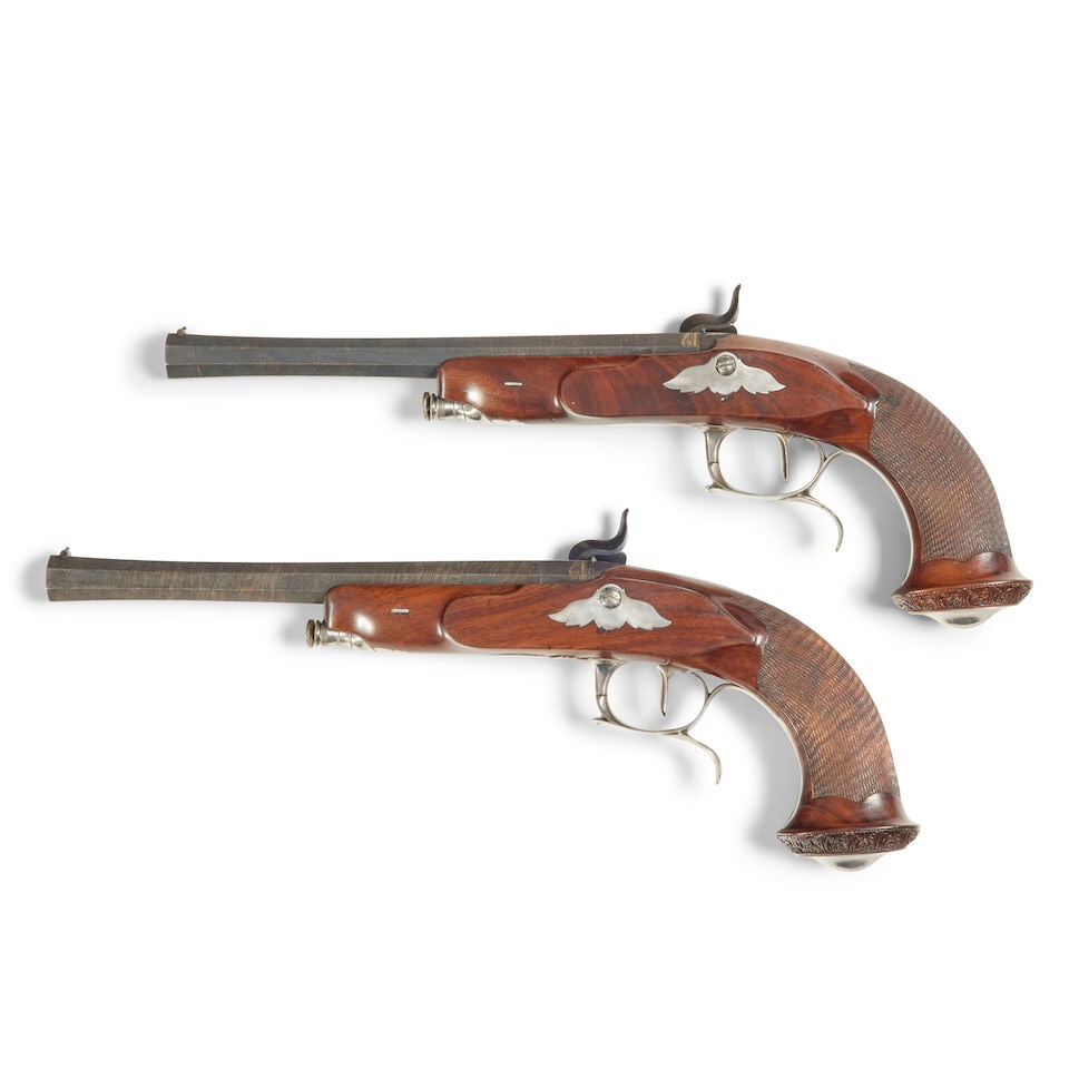 A cased pair of French target or duelling pistols signed bruneel à lyon - 6