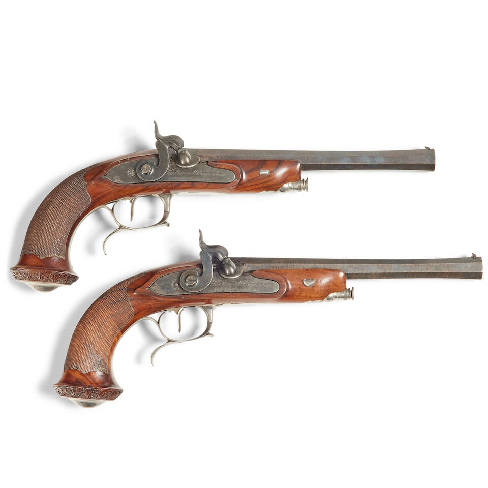 A cased pair of French target or duelling pistols signed bruneel à lyon - 7