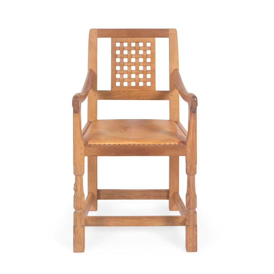 Robert 'Mouseman' Thompson of Kilburn oak lattice chair circa 1970 - 4