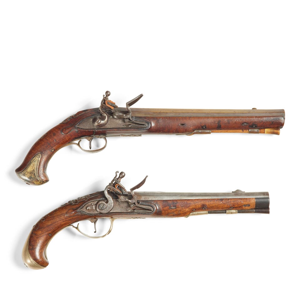 A Scottish 22-bore brass barrelled flintlock holster pistol, late 18th century By Thomson (2) (1 of 4)