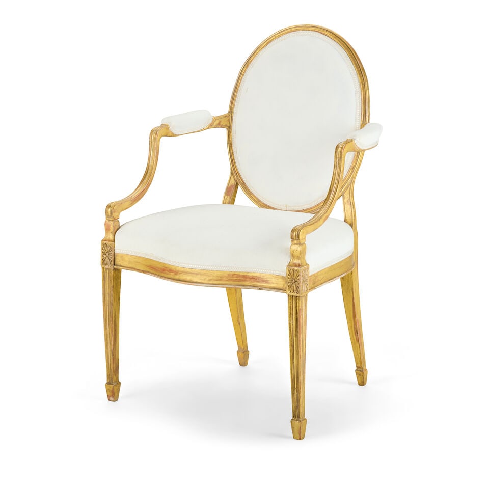 The Myrton Castle Suite: A George III carved giltwood suite to include a pair of sofas and a pai... - 4