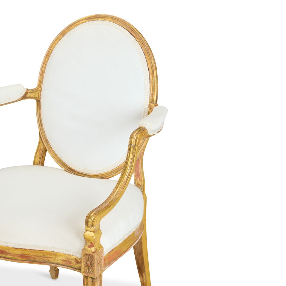 The Myrton Castle Suite: A George III carved giltwood suite to include a pair of sofas and a pai... - 7