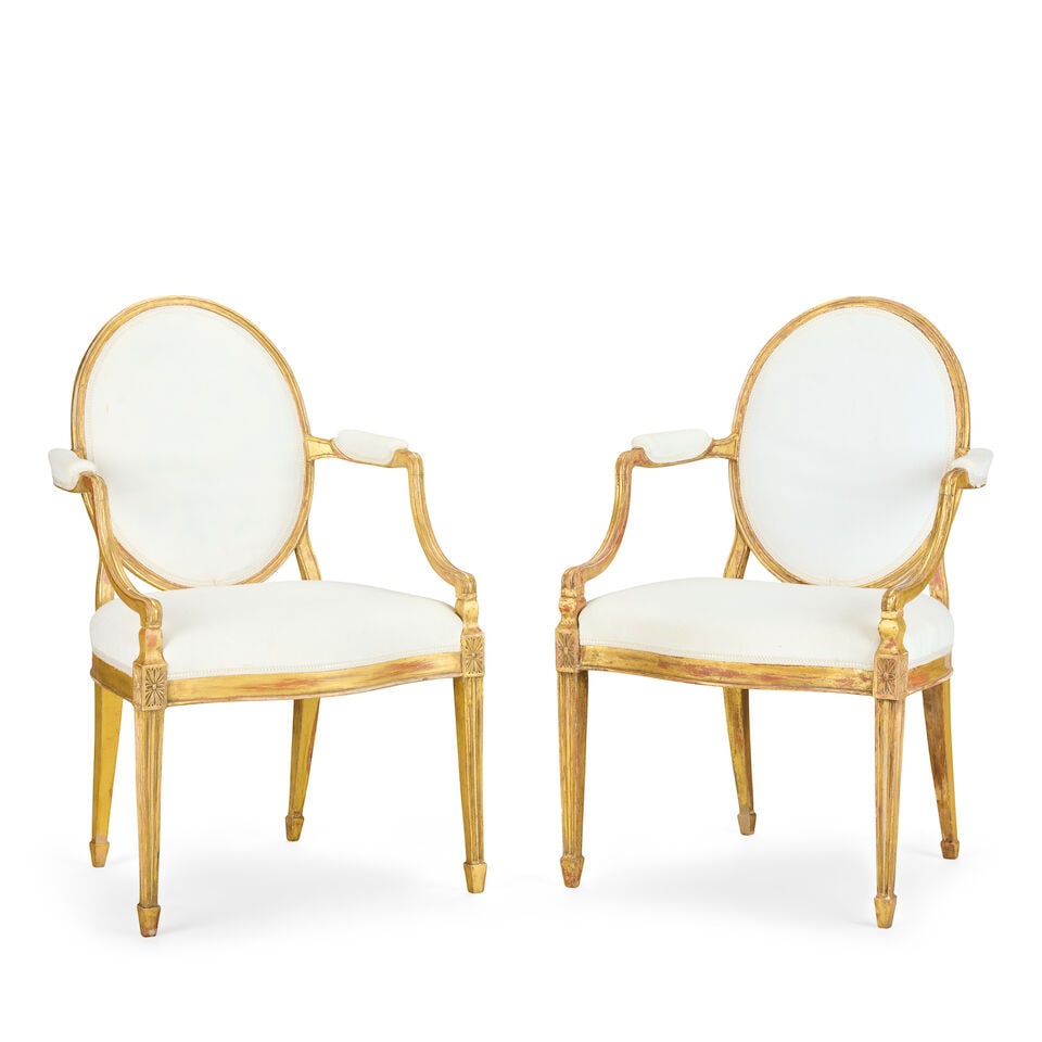 The Myrton Castle Suite: A George III carved giltwood suite to include a pair of sofas and a pai... - 8