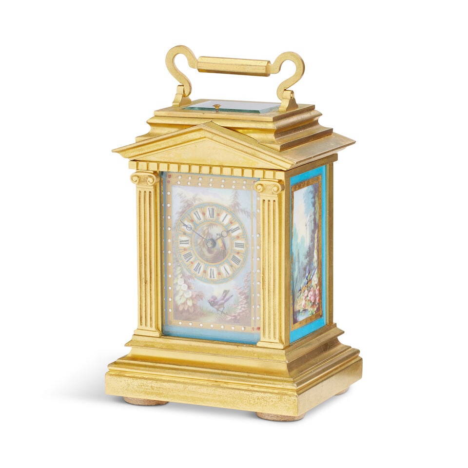 A late 19th century French porcelain panelled architectural repeating carriage clock Achille Bro... (1 of 4)