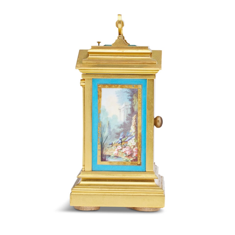 A late 19th century French porcelain panelled architectural repeating carriage clock Achille Bro... - 3