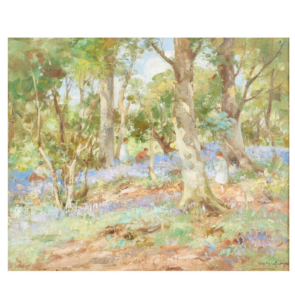 William Stewart MacGeorge RSA (British, 1861-1931) The bluebell wood: William Stewart MacGeorge RSA (British, 1861-1931) The bluebell wood signed 'WS MacGeorge' (lower right) oil on canvas 51 x 62cm (20 1/16 x 24 7/16in). Footnotes: Provenance Private collection, UK (fr
