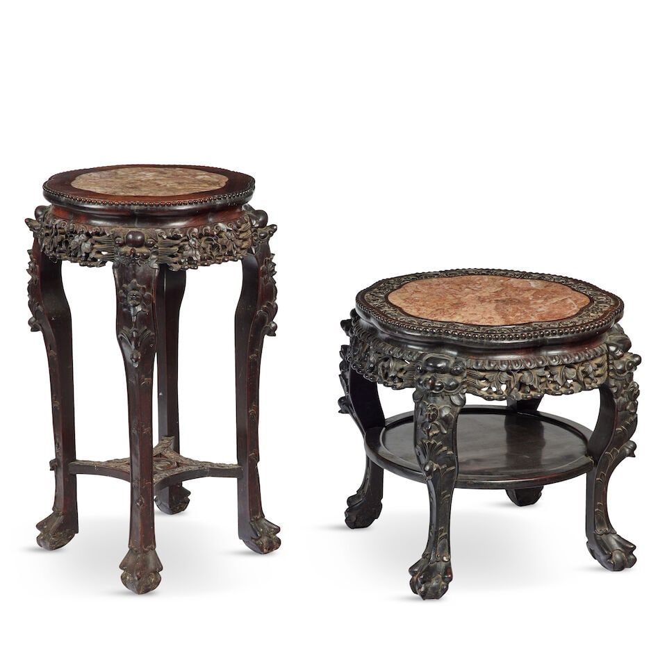 Two late 19th century early 20th century Chinese rosewood marble stands (2) (1 of 1)