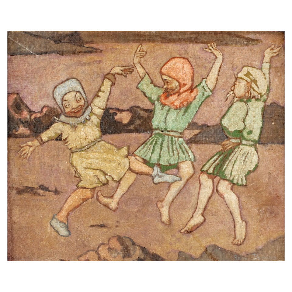 John Duncan RSA RSW (British, 1866-1945) Dancing pixies: John Duncan RSA RSW (British, 1866-1945) Dancing pixies signed 'John Duncan' (lower right) oil on canvasboard 38.1 x 45.7cm (15 x 18in). Footnotes: Provenance Private collection, UK. For further infor