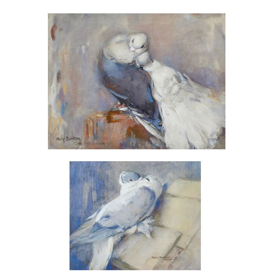 Mabel Dawson, RSW SSA (1887-1965) Two gouaches of fancy pigeons; (1 of 7)