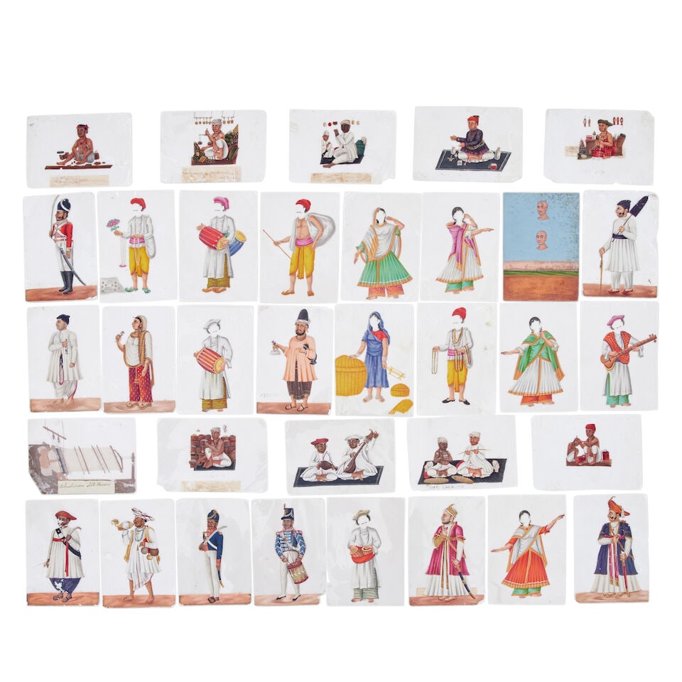 Indian School Approximately 50 small Indian paints on mica depicting merchants and tradesmen 10 ... (1 of 2)