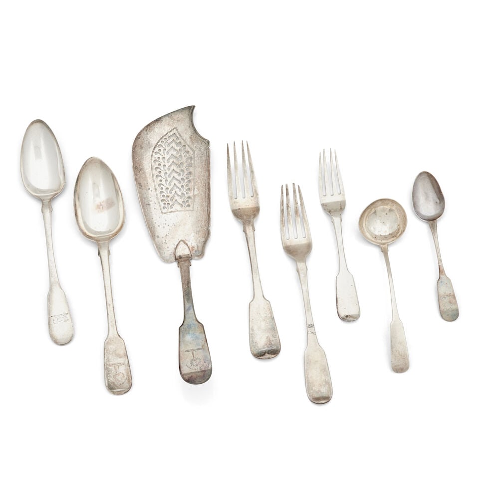 A composite fiddle pattern part canteen of cutlery various makers and dates (1 of 1)