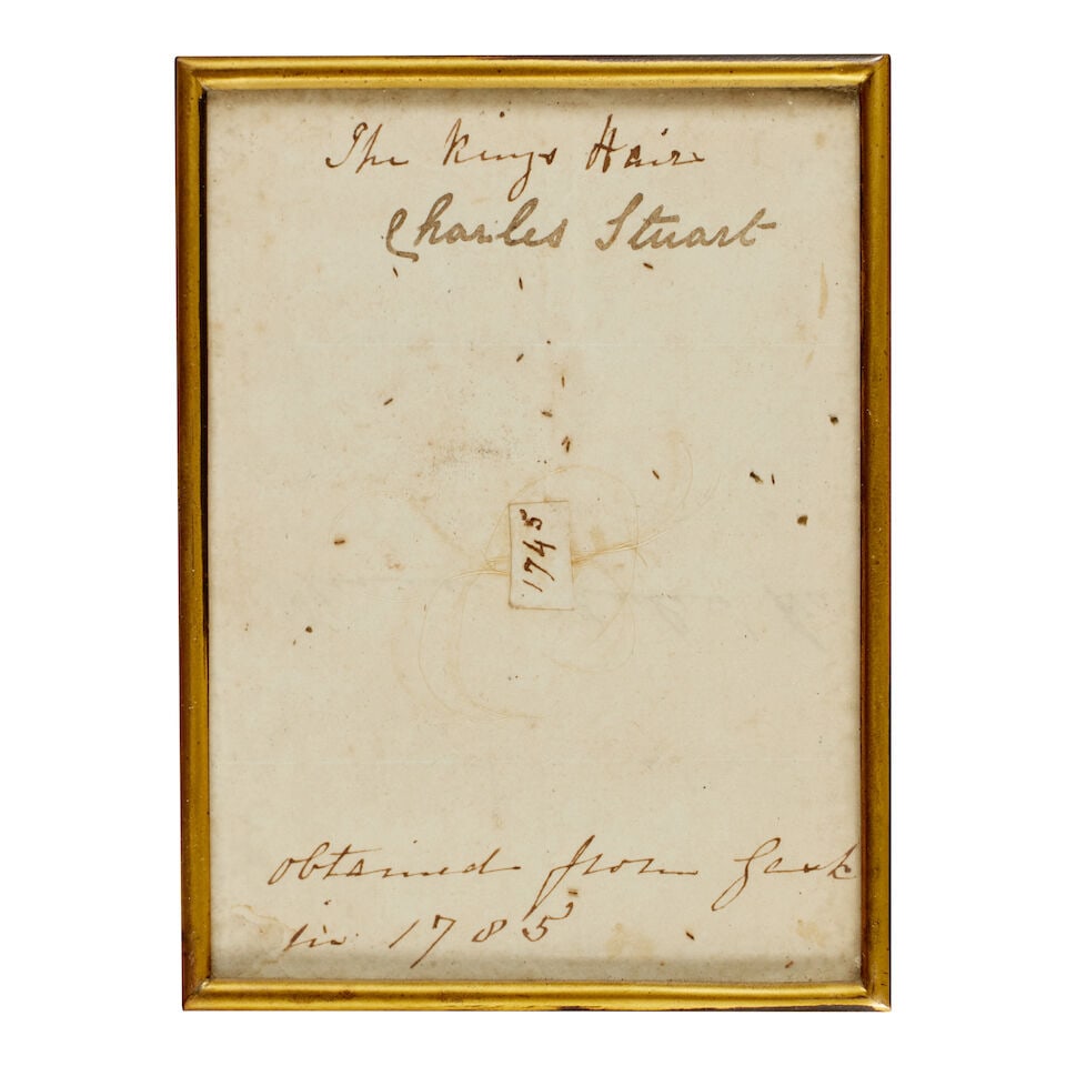 Of Jacobite interest: A framed sample of the hair reputed to be of Charles Edward Stuart (1 of 2)