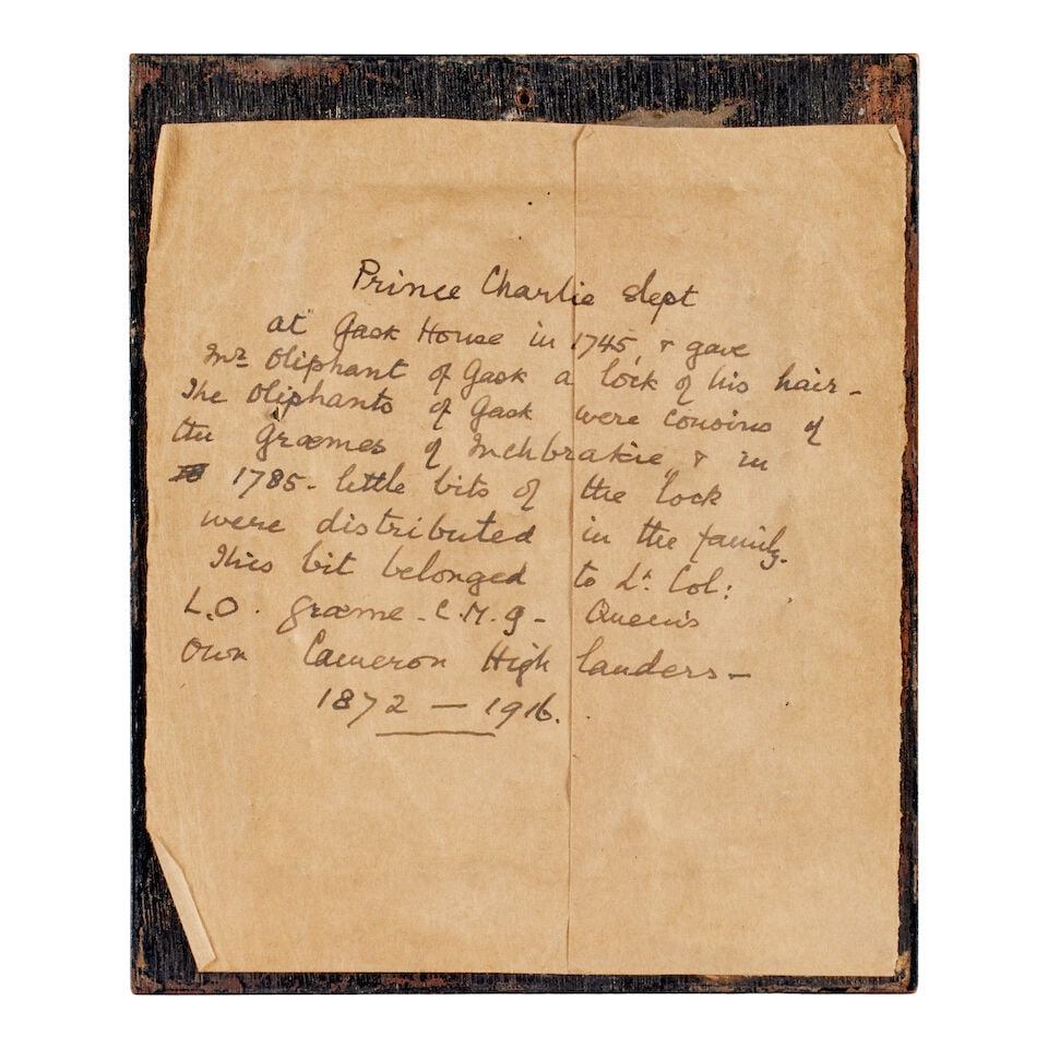 Of Jacobite interest: A framed sample of the hair reputed to be of Charles Edward Stuart - 2