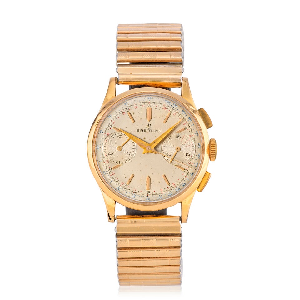 Breitling. An 18K gold manual wind chronograph wristwatch Ref: 2100, Circa 1945 (1 of 3)