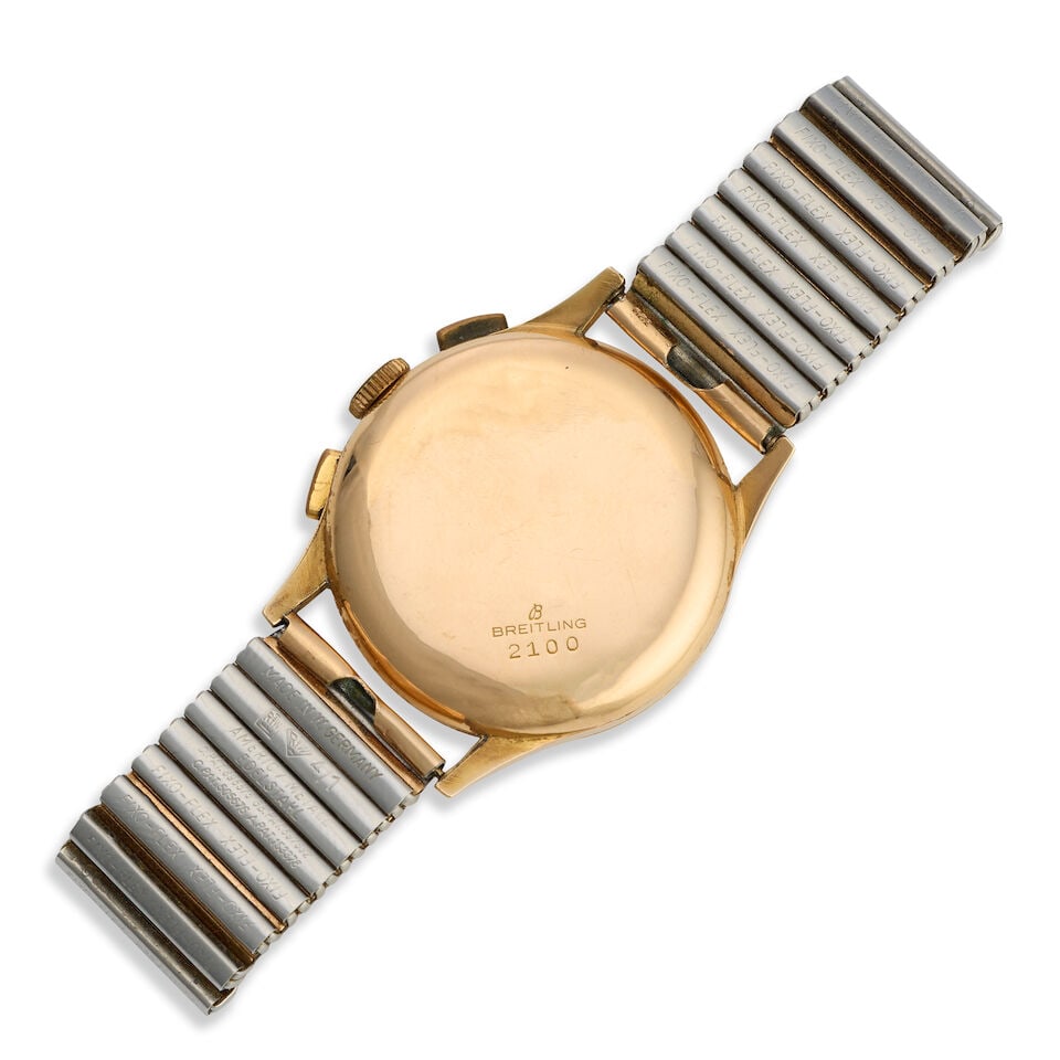 Breitling. An 18K gold manual wind chronograph wristwatch Ref: 2100, Circa 1945 - 3