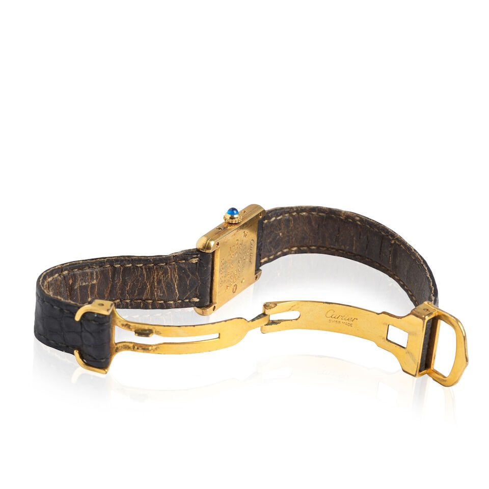 Cartier. A gold plated silver quartz rectangular wristwatch with 'trinity' dial Tank, Must de, ... - 2