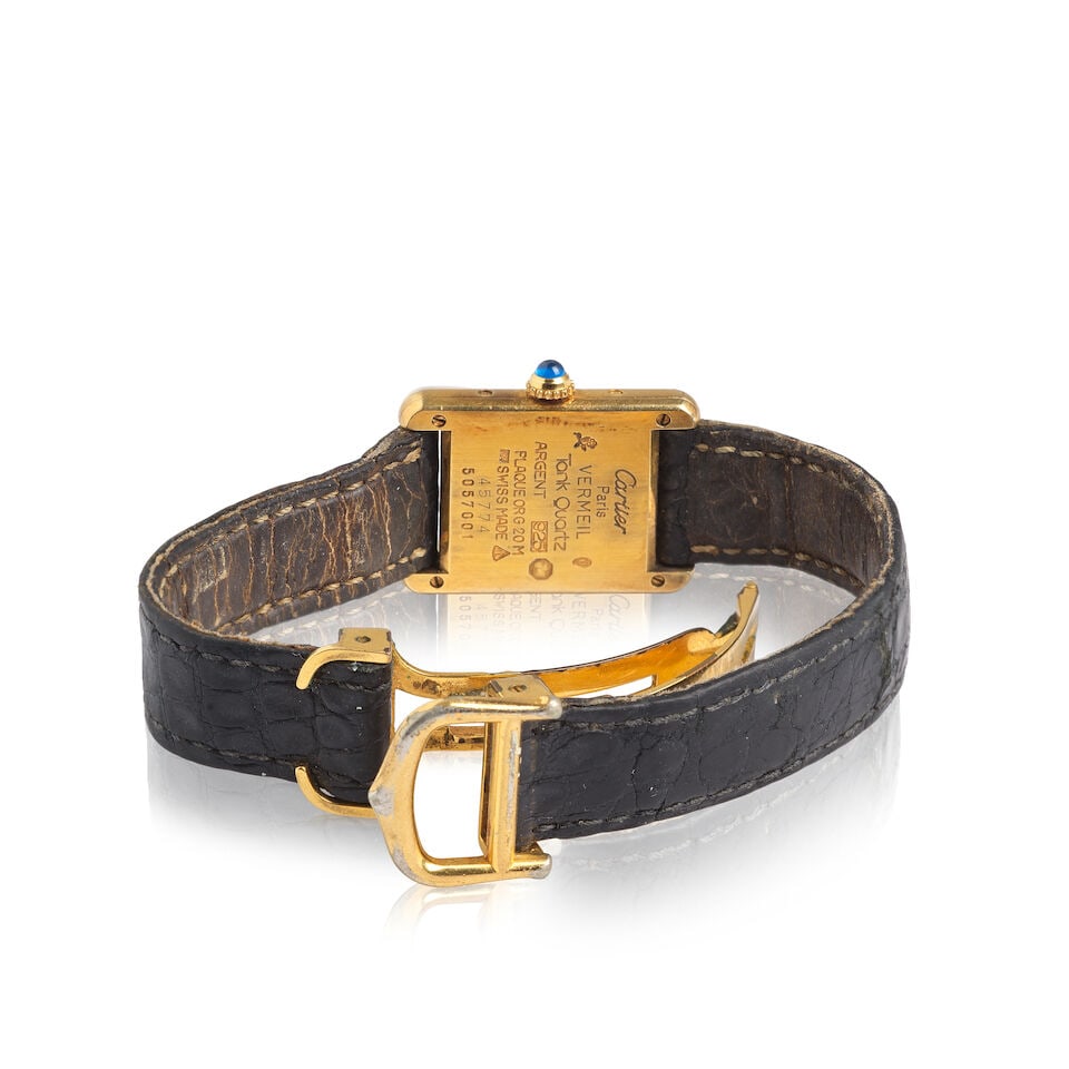 Cartier. A gold plated silver quartz rectangular wristwatch with 'trinity' dial Tank, Must de, ... - 3