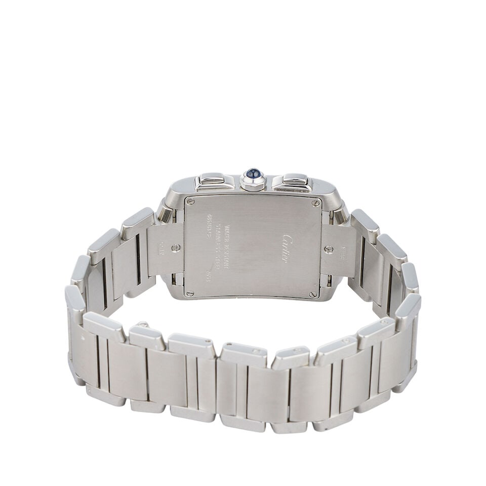 Cartier. A stainless steel quartz calendar chronograph bracelet watch Tank Française Chron... - 3