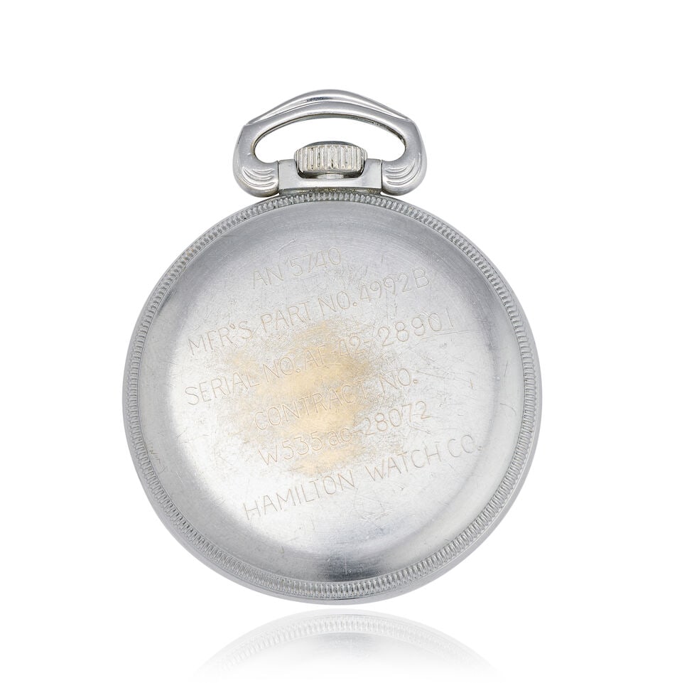 Hamilton. A chrome plated keyless wind military issue open face pocket watch Circa 1940 - 3