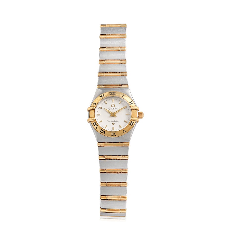 Omega. A lady's stainless steel and gold quartz bracelet watch Constellation Constellation, Ref:...: Omega. A lady's stainless steel and gold quartz bracelet watch Constellation Model: Constellation Reference: 795.1203 Date: Purchased 29th April 2003 Movement: 6-jewel Cal.1456 quartz Dial: Textured